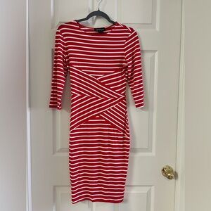 Rephyllis red & white striped bodycon style dress. Midi. Fitted. NWT. Size small